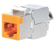 „Intellinet Network Solutions“ INTELLINET Cat6a 10G plonas „Keystone“ modulis STP be įrankių su fiksavimo spaustuku vientisam laidui, paauksuoti kontaktai, metalinis korpusas, oranžinis