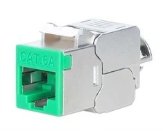 Intellinet Network Solutions INTELLINET Cat6a 10G Slimline Keystone-Modul STP werkzeuglos mit Rastclip f�r Massivdraht vergoldete Kontakte Metallgeh�use gr�n