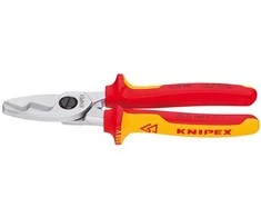 KNIPEX kabelių žirklės su dviguba pjovimo briauna 200 mm, VDE, savitarnos ekrano paketas