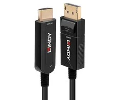 HDMI Laidas - LINDY Šviesolaidinis DisplayPort 1.2 į HDMI 18G Laidas, 40 m, Juodas