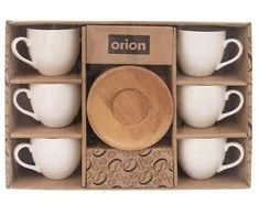Orion porcelianinis puodelis su lėkštute 100 ml balta 6 vnt.