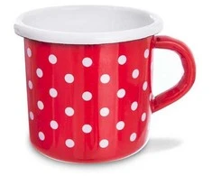 Orion emaliuotas puodelis 400 ml raudonas su žirneliais