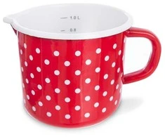 Orion emaliuotas puodelis 1,2 l raudonas su žirneliais