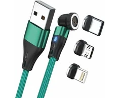 USB kabelis Realpower USB-A - USB-C + microUSB + Lightning 2 m Žalias (439645)