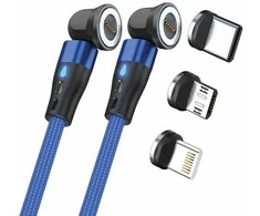 USB kabelis Realpower RealPower magnetinis kabelis, 1 m, 2 vnt. magnetinis, mėlynas su adapteriu