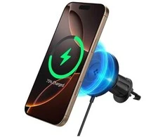 „Spigen OneTap Pro 4 MagSafe“ automobilinis įkroviklis, juodas - belaidis / su „AirVent“ kabliuku