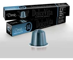 Dolce Vita Decaffeinato — be kofeino kavos kapsulės 10vnt. (60% Arabica, aliumininės) (tinka Nespresso* sistemai)