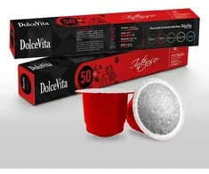 Dolce Vita Intenso — intensyvios stiprios kavos kapsulės 10vnt. (50% Arabica) (tinka Nespresso* sistemai)