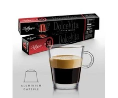 Dolce Vita Intenso — intensyvios stiprios kavos kapsulės 10vnt. (50% Arabica, aliumininės) (tinka Nespresso* sistemai)