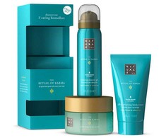 Veido ir kūno odos priežiūros priemonių rinkinys Rituals The Ritual of Karma (dušo želė 50 ml + kūno šveitiklis 125 ml + kūno kremas 70 ml)