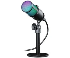 Defender GLOW GMC 400 laidinis mikrofonas su stovu STREAM srautinis RGB USB