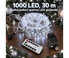 1000 LED, 30 m šaltai balta LED girlianda