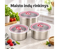 3 nerūdijančio plieno maisto indelių rinkinys su dangteliais