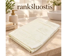 34 × 74 cm kreminės spalvos bambuko pluošto ir medvilnės rankšluostis su bambukų raštu