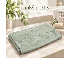 34 × 74 cm žalios spalvos bambuko pluošto ir medvilnės rankšluostis su bambukų raštu