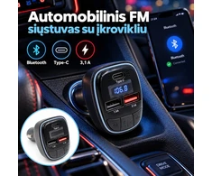 Automobilinis Bluetooth FM siųstuvas su įkrovikliu TR2477 moduliatorius