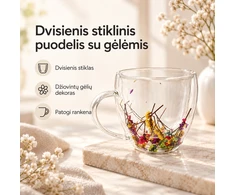 Dvigubo stiklo puodelis su gėlių dekoracijomis 250 ml