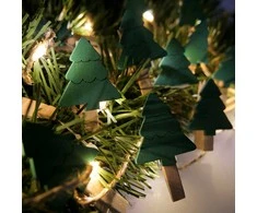 Kalėdinė LED girlianda su mediniais segtukais „Eglutės“, 10 LED, 2,2 m