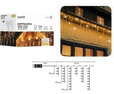 Kalėdinė LED užuolaida/varvekliai, 300 LED, šiltai balta šviesa, 12 m