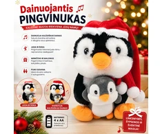 Kalėdinis pliušinis dainuojantis pingvinas su mažyliu