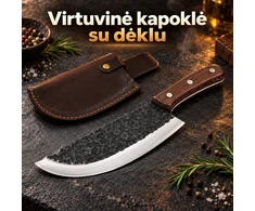 Kokybiškas lenktas virtuvinis peilis su odiniu dėklu