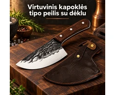 Kokybiškas masyvus virtuvinis peilis su odiniu dėklu