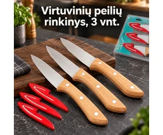 Kokybiškų virtuvinių peilių rinkinys su medinėmis rankenomis, 3 vnt.