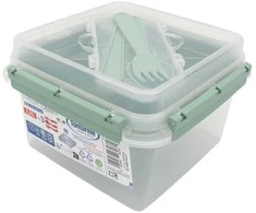 Kvadratinė maisto dėžutė su įrankiais ir vidiniu skyriumi (2,25 l)