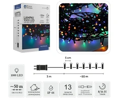 LED girlianda, 1000 LED, 53 m, spalvota
