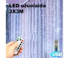 LED USB Užuolaida - Girlianda, šaltai balta