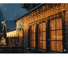 LED varveklių užuolaida, 300 LED, 12 m, šiltai balta su blyksniais