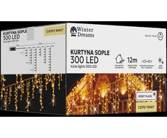 LED varveklių užuolaida, 300 LED, 12 m, šiltai balta su blyksniais