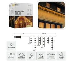 LED varveklių užuolaida, 500 LED, 20 m, šiltai balta