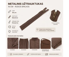 Metalinis užtrauktukas 18 cm – tamsiai rudos spalvos