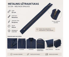 Metalinis užtrauktukas 24 cm – mėlynos spalvos