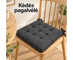 Minkšta kėdės pagalvėlė su raišteliais, juoda