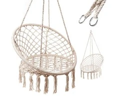 Boho stiliaus pakabinamas krėslas 80 cm | 150 kg | spalva: ecru