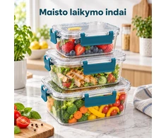 Plastikinių maisto laikymo indų rinkinys su sandariais dangčiais (3 vnt.)