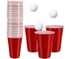 Puodelių ir kamuoliukų rinkinys žaidimams (beer pong)