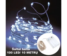 Šaltai balta LED girlianda, 100 LED, 10 m AA