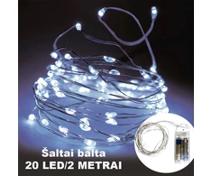Šaltai balta LED girlianda, 20 LED, 2 m AA