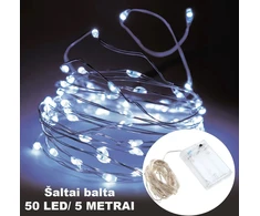 Šaltai balta LED girlianda, 50 LED, 5 m AA