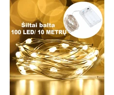 Šiltai balta LED girlianda, 100 LED, 10 m AA