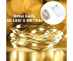 Šiltai balta LED girlianda, 50 LED, 5 m AA