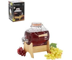 Stiklinė gėrimų statinaitė su kraneliu ir bambukiniu stovu, 3 l