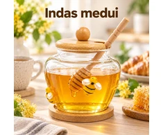 Stiklinis indelis medui su mediniu šaukšteliu 450 ml
