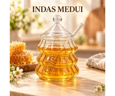Stiklinis indelis medui su šaukšteliu 480 ml