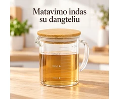 Stiklinis puodelis su bambukiniu dangteliu ir matavimo skale 250 ml