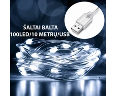 USB LED girlianda, 100 LED, 10 m, šaltai balta