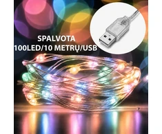 USB LED girlianda, 100 LED, 10 m, spalvota